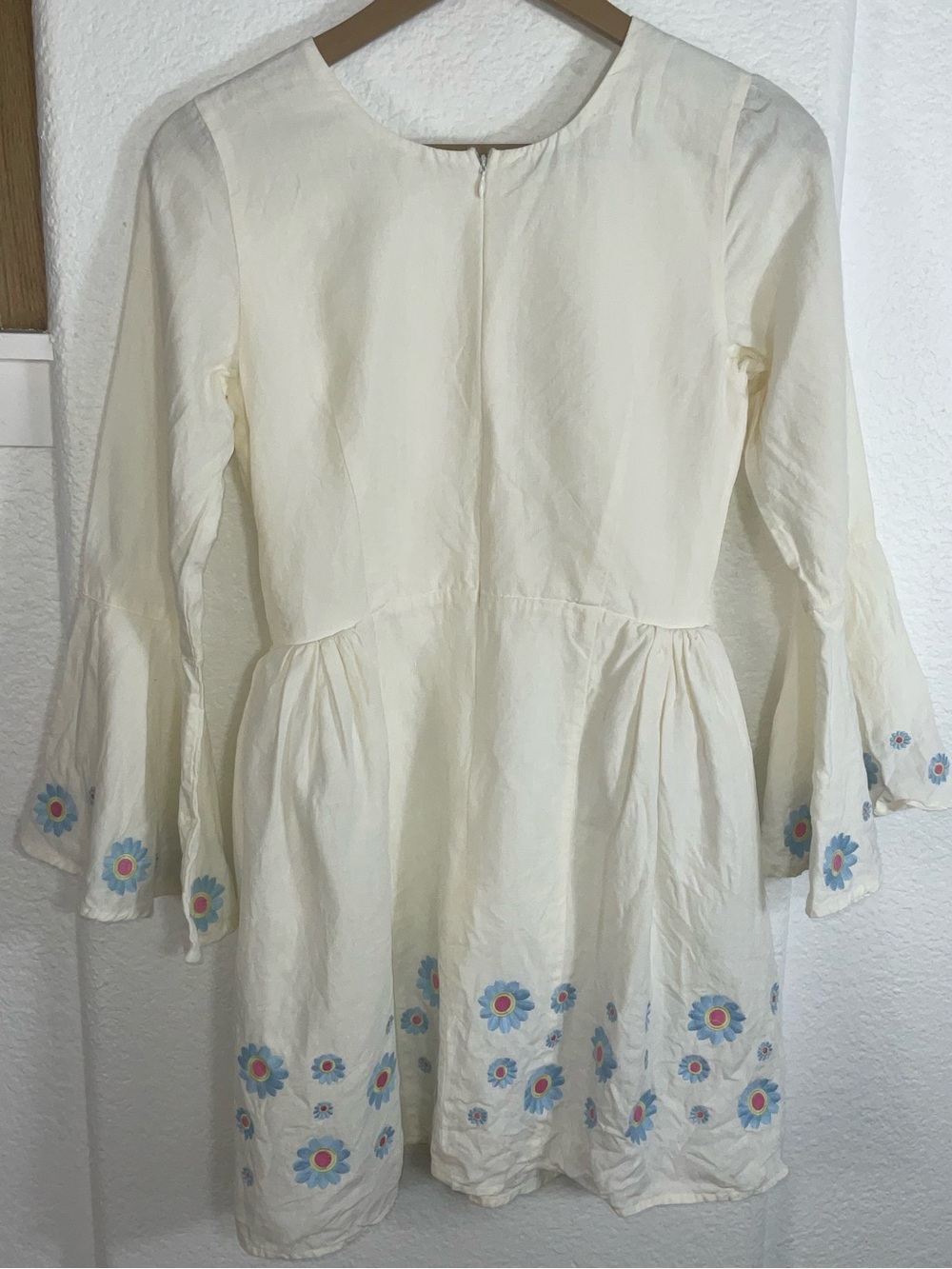 Fanm Mon White Mini Dress with Blue & Pink Floral Embroidery - Picture 6 of 7